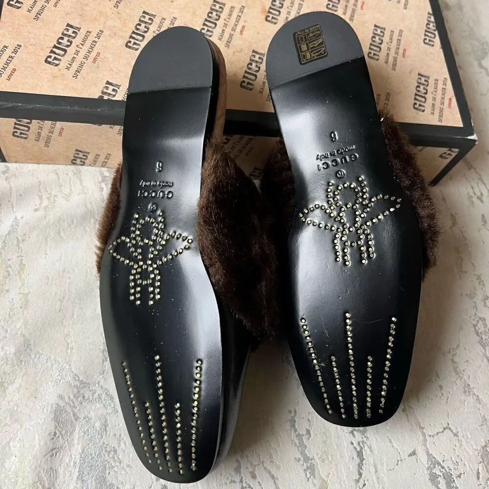 Gucci S/S 2018 Faux Fur Trim Mule Slide Slipper M6 / W8